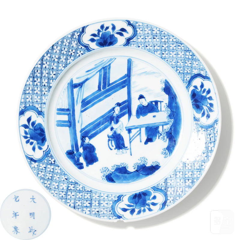 清康熙 青花西厢记图盘